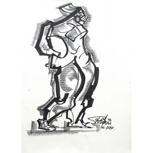 Mansoor Rahi, 16 x 23 Inch, Charcoal on Paper, Figurative Painting, AC-MSR-092